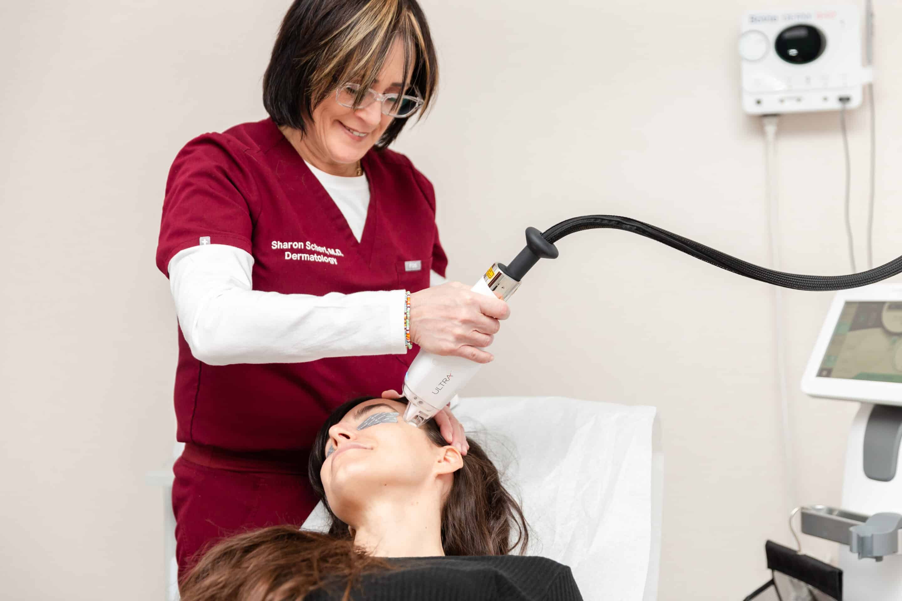 dermatologist consulting with a patient for an Agnes RF skin tightening treatment in Englewood Cliffs
